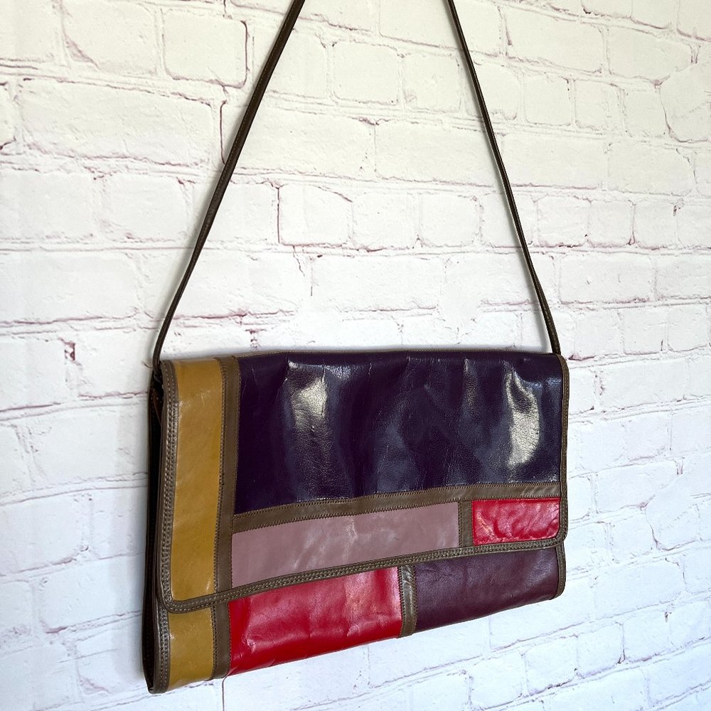 80's Leather Colorblock Shoulder Purse - Palizzio